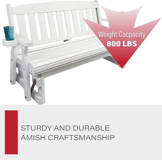 Amish Heavy Duty 800 Lb Mission Pressure Treated Porch Glider with Cupholders (4 Foot, Semi-Solid White Stain) - Photo 5