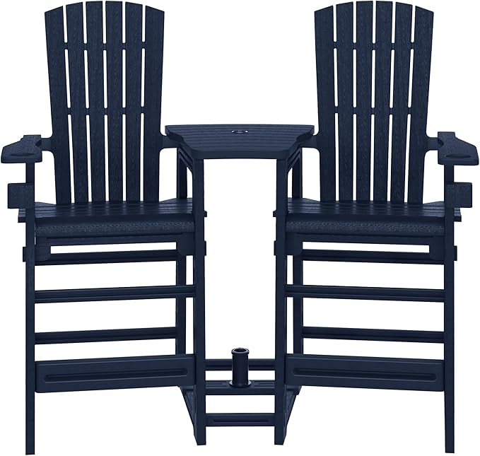 WestinTrends Azura Outdoor Tall Adirondack Chairs with Connecting Table Tray (Set of 2), Navy Blue