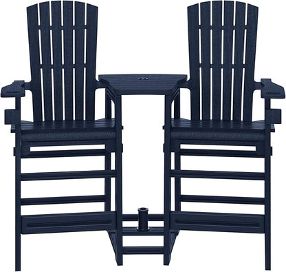 WestinTrends Azura Outdoor Tall Adirondack Chairs with Connecting Table Tray (Set of 2), Navy Blue