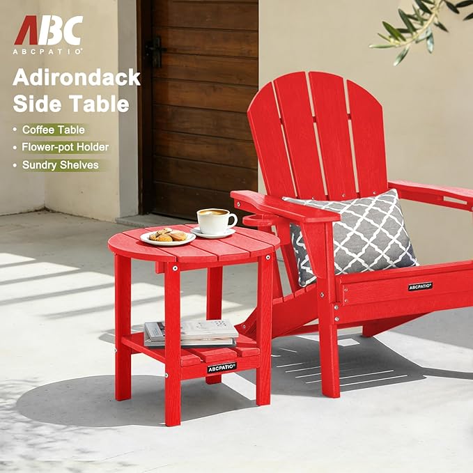 Outdoor Side Table Round - Patio Side Tables - HDPE Small Outdoor End Table for Backyard Pool Porch Balcony - Double - Photo 4