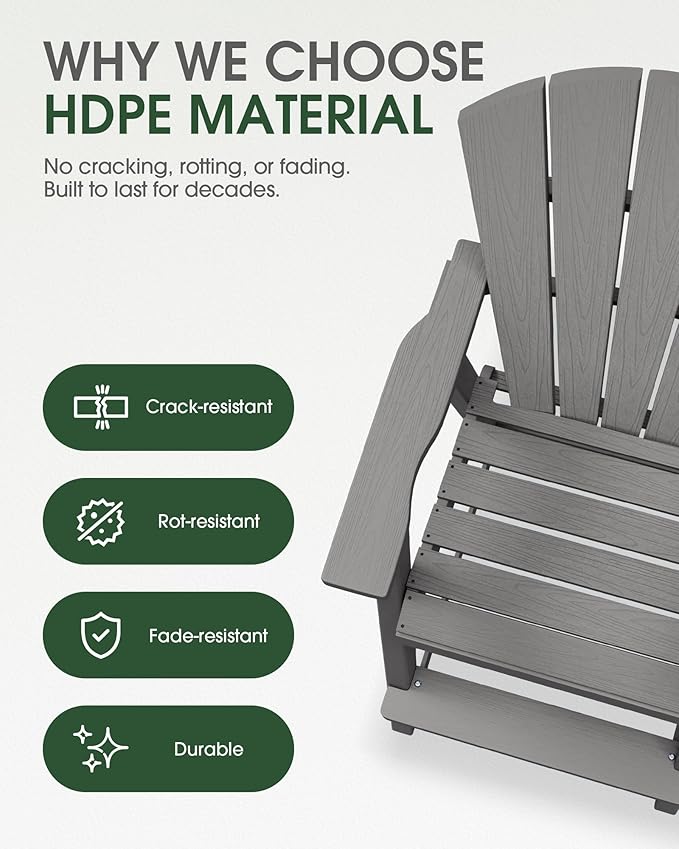 Tall Adirondack Chairs Set of 4, HDPE High Adirondack Chairs with Double Removable Trays, All Weather Outdoor Barstools for Patio, Balcony, Backyard, Deck and Garden, Grey