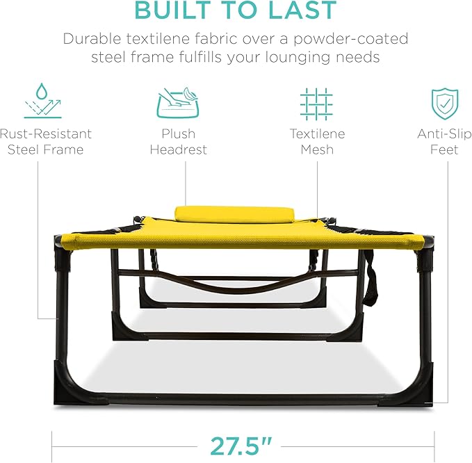 Best Choice Products Patio Chaise Lounge Chair, Portable Outdoor Folding Recliner for Lawn, w/ 8 Positions, Handles, 300lb Capacity - Yellow