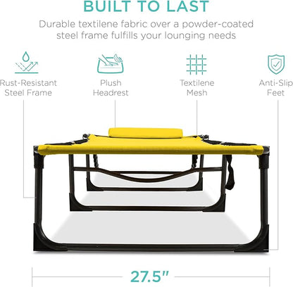 Best Choice Products Patio Chaise Lounge Chair, Portable Outdoor Folding Recliner for Lawn, w/ 8 Positions, Handles, 300lb Capacity - Yellow