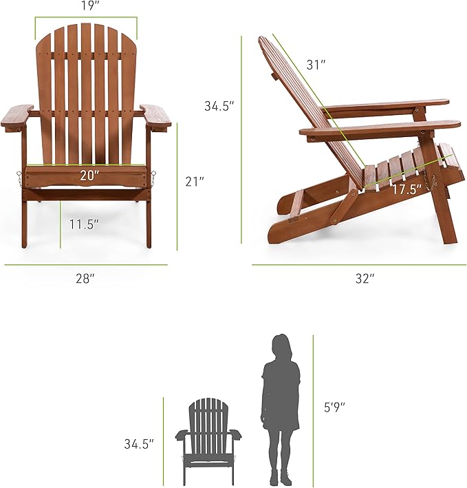 Greemotion Elk 34" W All Weather Outdoor Patio Eucalyptus Wood Adirondack Chair Solid Wood for Outdoor Fire Pit, Deck, Beach, Garden, Campfire Chairs, Weather Resistant Easy Installation, Gray
