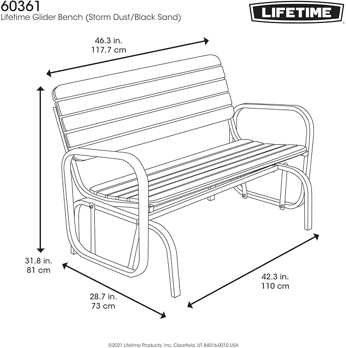 Lifetime 60361 Outdoor Swing Glider Bench, Storm Dust