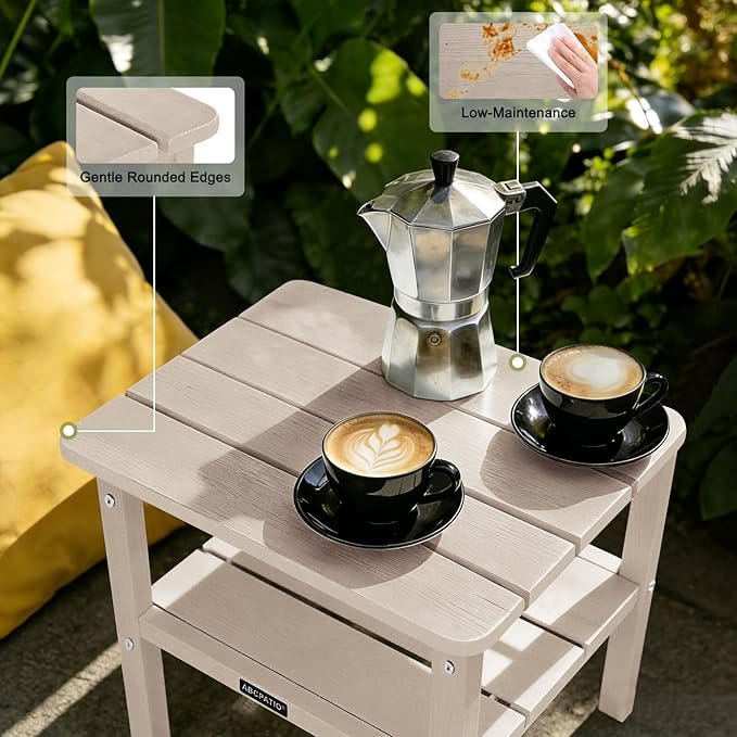 Outdoor Side Table HDPE Small Outdoor End Table Patio Side Tables Square for Backyard Pool Porch Balcony Double Layer - Photo 4