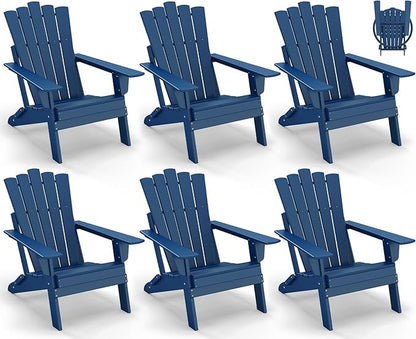 GREENVINES Folding-Adirondack-Chairs-Set-of-6 | HDPE Plastic | Throne Series | Fire Pit Chair | All Weather | for Outdoor Patio Deck Backyard Poolside | Blue