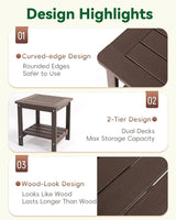 Kibaso-Adirondack Outdoor Side Table, 2-Tier HDPE Outdoor End Table, Weather Resistant Easy Maintenance - Photo 6
