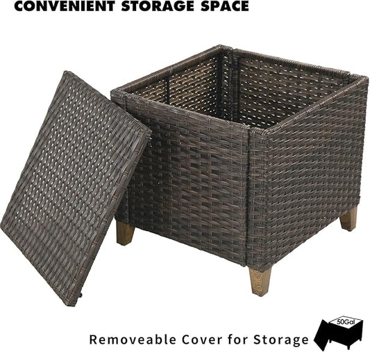 Grand patio Outdoor Furniture, Patio Wicker Sectional Sofa Modular Furniture Set Single Sofa with Thick Cushions for Deck Porch Poolside Garden (Side Table)