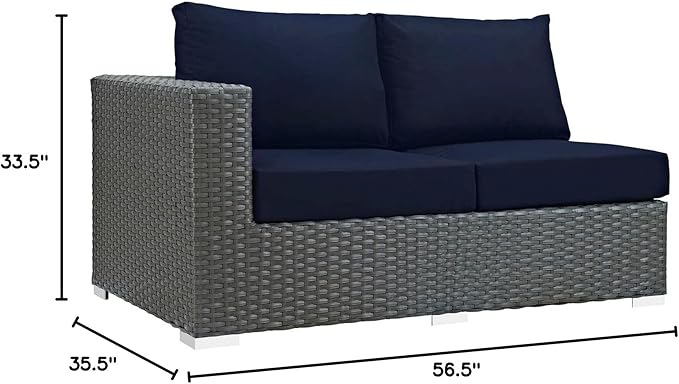 Modway EEI-1858-CHC-NAV Sojourn Wicker Rattan Outdoor Patio Coffee Table, Left-Arm Loveseat, Canvas Navy - Photo 2