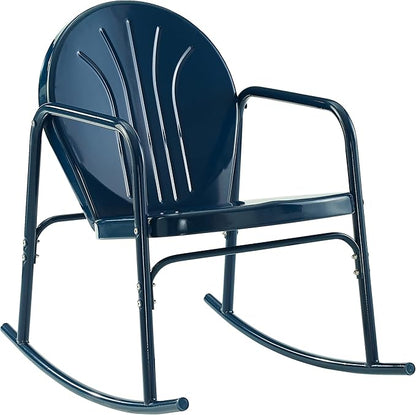 Crosley Furniture Griffith Retro Metal Outdoor Rocking Chairs, Set of 2, for Porch, Deck, Balcony, Backyard, Navy Gloss