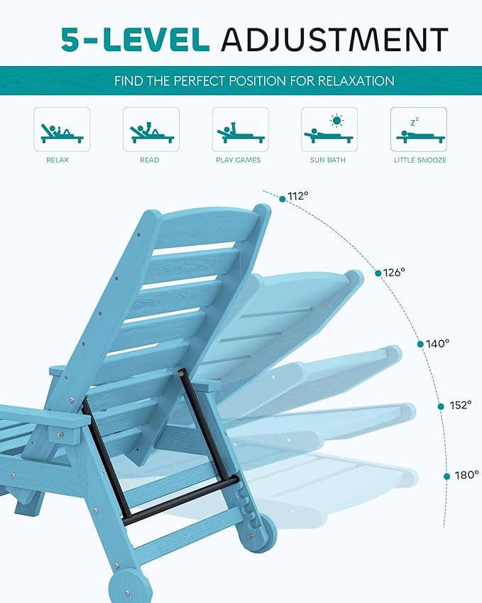 SERWALL Patio Chaise Lounge Chair, 78'' Long HDPE 5 Positions Adjustable Outdoor Lounger - Photo 4