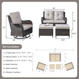 Rilyson Wicker Patio Furniture Set - 5 Piece Rattan Outdoor Sectional Conversation Sets with 2 Rocking Swivel Chairs - Photo 2