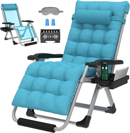 ZENPETIO 29In XL Zero Gravity Chair w/Cushion, Zero Gravity Recliner Lounge Chair for Indoor and Outdoor, Reclining Camping Chair for Lawn, Anti Gravity Chair with Cup Holder and Footrest, 440LBS