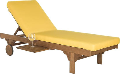 SAFAVIEH Outdoor Collection Newport Natural/ Yellow Cushion Built-in Side Table Adjustable Chaise Lounge Chair