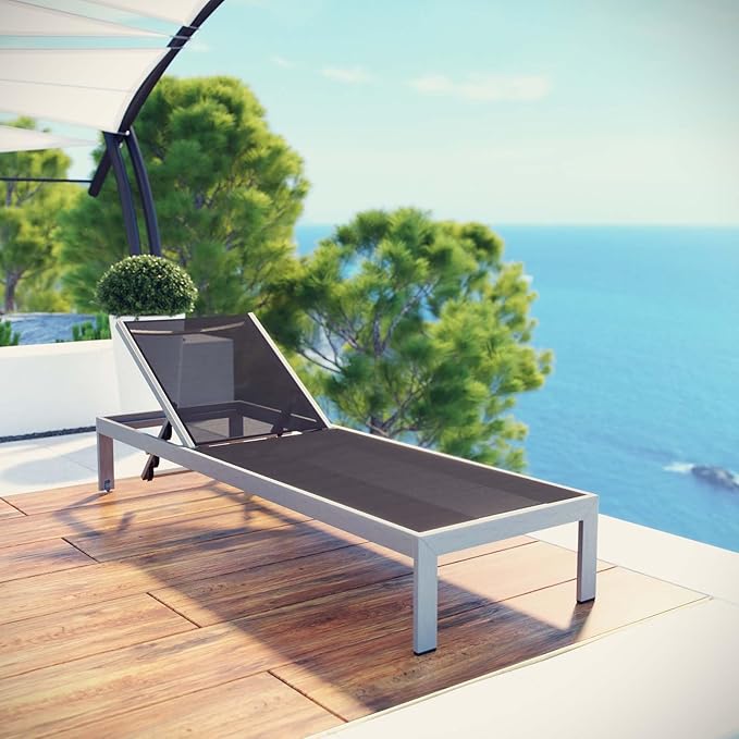 Pemberly Row Modern Aluminum Outdoor Chaise Lounge, 76 x 25 x 19-36 in, Mesh and PVC-Coated Polyester - Photo 7