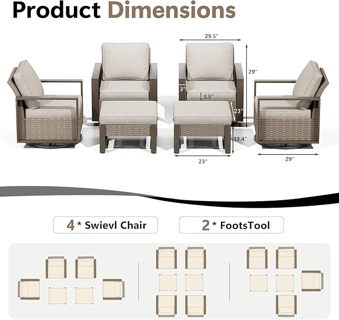 Outdoor Patio Furniture Set, 6 Piece Wicker Patio Conversation with Deep Seating, Thicken Cushions - Photo 2