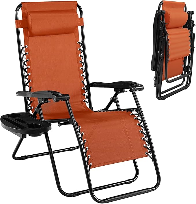 Tangkula Zero Gravity Chair, Folding Patio Lounge Chair Adjustable Outdoor Recliner with Cup Holder - Photo 1
