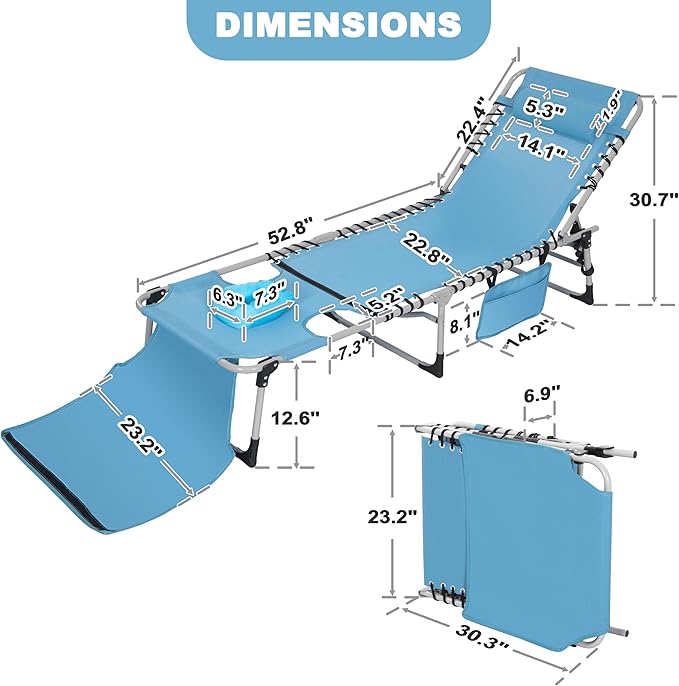 NUU GARDEN Folding Chaise Lounge Chair, Adjustable 5 Position Recliner with Face Hole and Pillow - Photo 3
