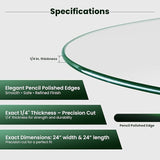 24 inch Round 1/4" Thick Pencil Polished Edge Glass Table Top with 6 Bumpers - Tempered - Photo 4