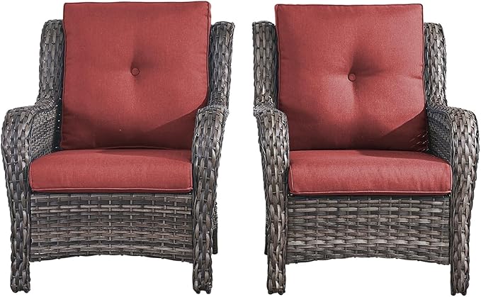 Rilyson Patio Furniture Chairs Outdoor Chair - 2 Piece Wicker Rattan Chairs Set with High Back and Deep Seating for - Photo 1