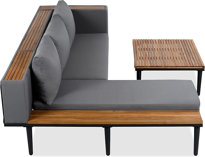 Modern Acacia Wood Patio Furniture Set with Removable Cushions, Coffee Table and Side Table - Photo 7