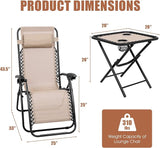 Goplus Zero Gravity Chair Set, 3 Pieces Outdoor Lounge Chair Recliners w/Side Table, Headrest and Cup Holders - Photo 4