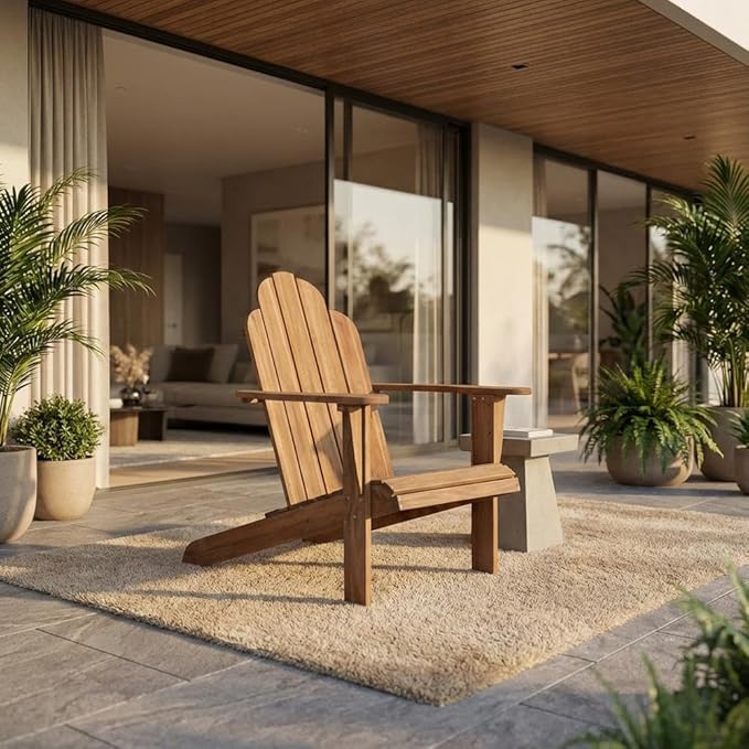 Acorn Brown Adirondack Chair with Solid Wood and Acacia Construction, Comfortable Lounge Design, Durable Finish, Weather-Resistant Finish