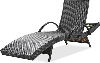 LUMISOL Outdoor Chaise Lounge Chairs Set of 2, Wicker Patio Lounge Chair with Reclining Backrest, 80'' Rattan Outdoor Lounge Chair with Pull-Out Side Table, Pool Sunbathing Recliners, Dark Brown
