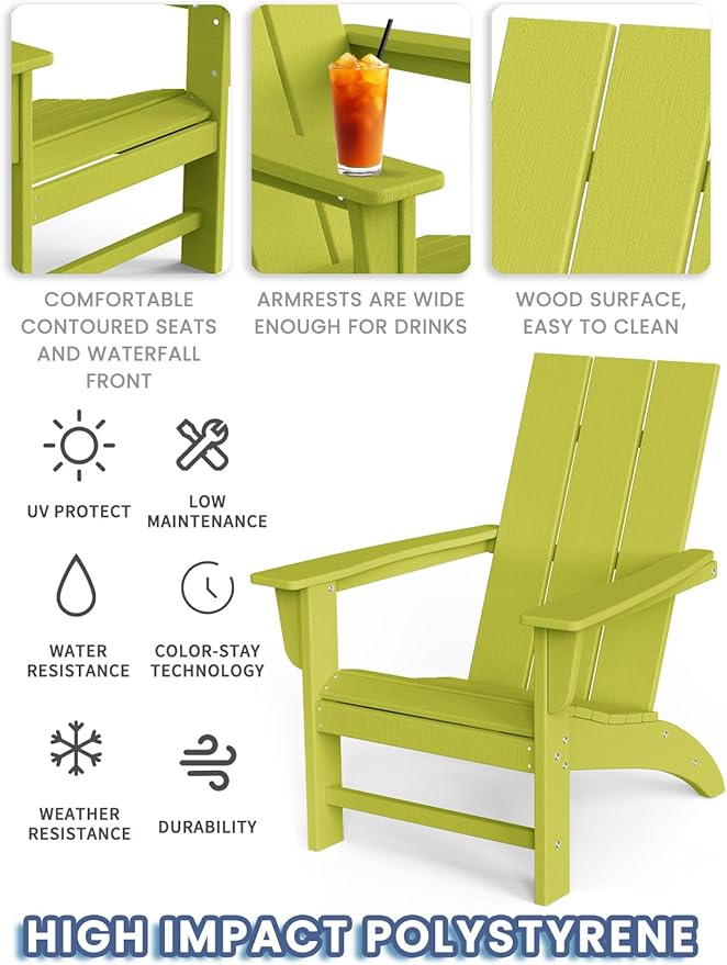 Modern Adirondack Chairs Set of 8, HDPE Plastic Patio Chairs for All Weather, Fire Pit Chair, Outdoor Lawn Chairs for Deck, Porch, Backyard, Garden, Avocado