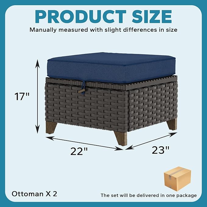 2 Pieces Patio Outdoor Ottomans with Removable and Washable Covers，PE Rattan Wicker Footstools for Porch, Garden - Photo 3