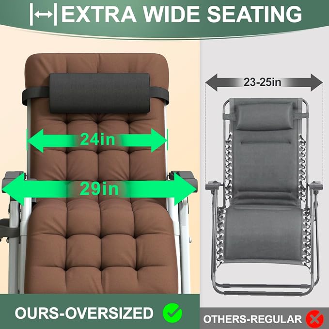 XL Zero Gravity Lounge Chair 29", Oversized Padded Folding Recliner for Patio with Storage Bag, Removable Cushion - Photo 3