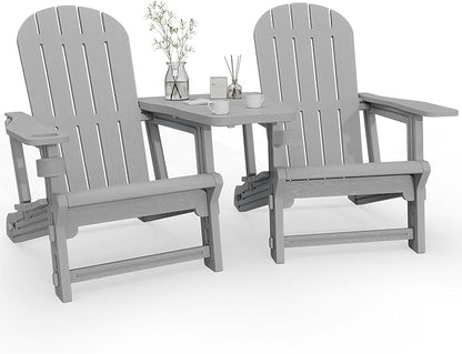 Vongrasig Adirondack Chairs Set of 2 with Removable Tabletop, All-Weather HDPE Outdoor Chair Set with Wooden Textured, Cup Holder for Patio, Poolside, Deck, Garden, Light Grey