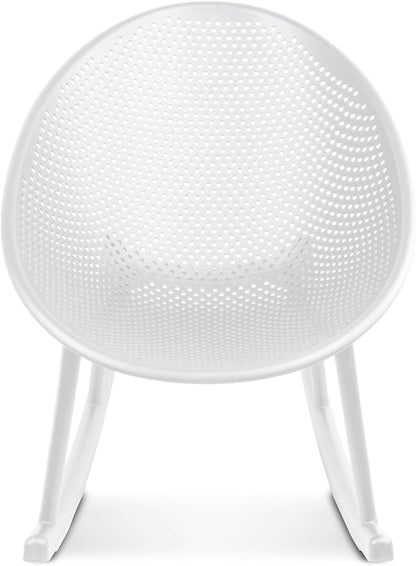 2xhome Patio Rocking Chair | Oval Egg Shaped Lounge Rocker | All Weather Plastic | Modern Accent Side Chair for Indoor or Outdoor Use, White, Single, Set of 1