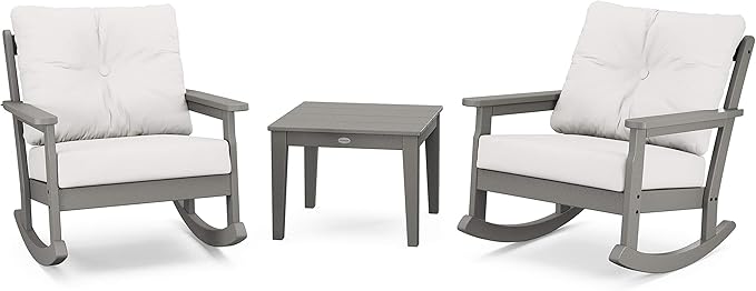 Polywood Vineyard 3-Piece Deep Seating Rocker Set (Slate Grey/Textured Linen) - Photo 1