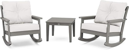 Polywood Vineyard 3-Piece Deep Seating Rocker Set (Slate Grey/Textured Linen)