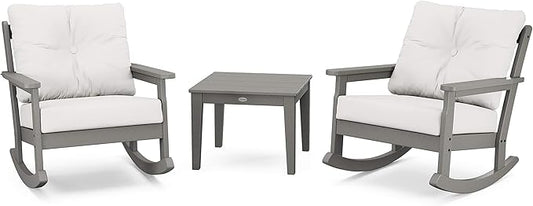 Polywood Vineyard 3-Piece Deep Seating Rocker Set (Slate Grey/Textured Linen)