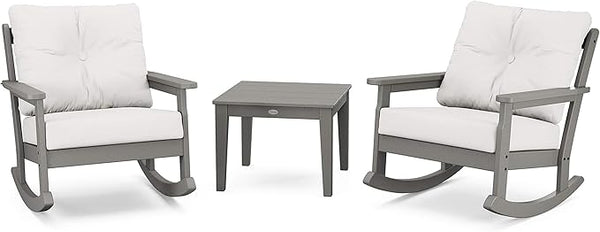Polywood Vineyard 3-Piece Deep Seating Rocker Set (Slate Grey/Textured Linen) - Photo 1