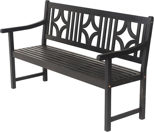 JONATHAN Y BNH100C Sloane 59.1" 3-Seat Ogee Diamond-Back 600-Lbs Support Acacia Wood Outdoor Garden Patio Bench for Garden, Lawn, Backyard, Pool, Deck, Beach, Firepit, Black