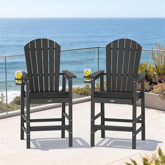 VINGLI Tall Adirondack Chairs Set of 2, All-Weather Plastic Adirondack Chair with Cup Holders - Photo 2