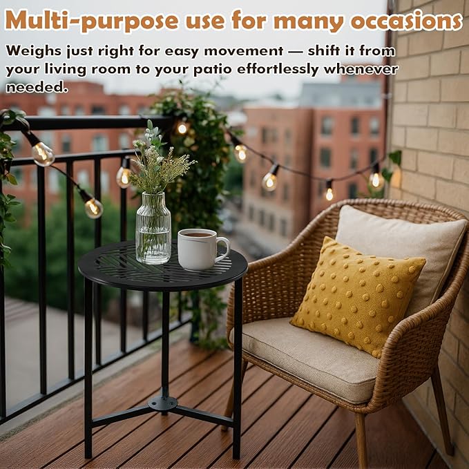Party Zealot Set of 2 Small Round Metal Side Tables, 13-Inch Black Outdoor End Tables for Patio, Balcony, Porch or Garden – Weather-Resistant Corner Coffee Table for Small Spaces & Indoor Plant Stand