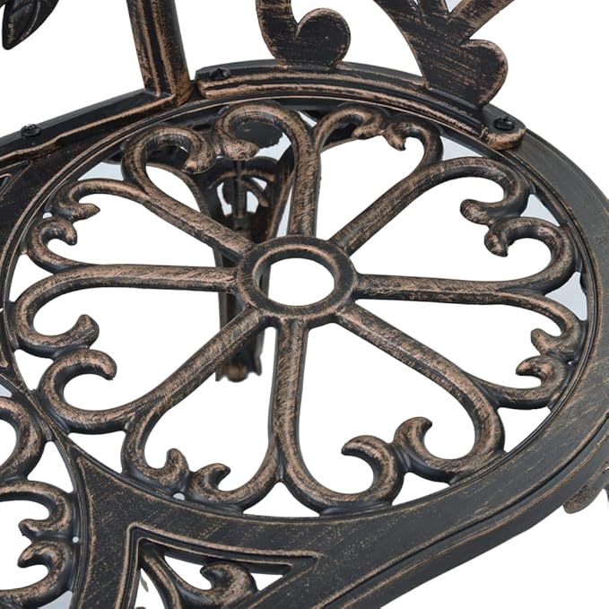 Bronze Cast Aluminum and Cast Iron Bistro Bench, Medium Sturdy Outdoor Seating with Floral Design for Garden Patio Balcony, 2-Person Capacity, Durable Weather Resistant Metal