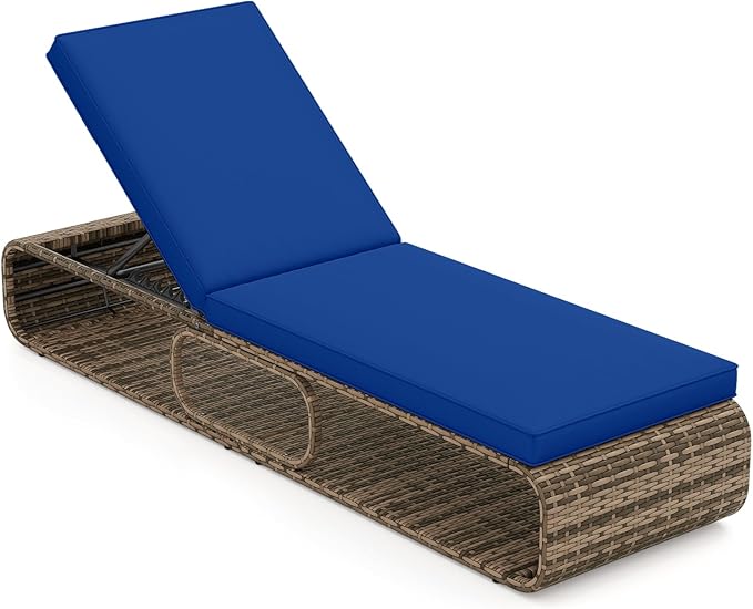 Tangkula Outdoor Chaise Lounge Chair, 7-Position PE Wicker Patio Reclining Sun Lounger with Adjustable Backrest, Cushion and Storage, Pool Sunbathing Recliner for Poolside, Backyard (1, Navy)
