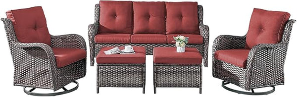 Rilyson Wicker Patio Furniture Set - 5 Piece Rattan Outdoor Sectional Conversation Sets with 2 Rocking Swivel Chairs - Photo 1