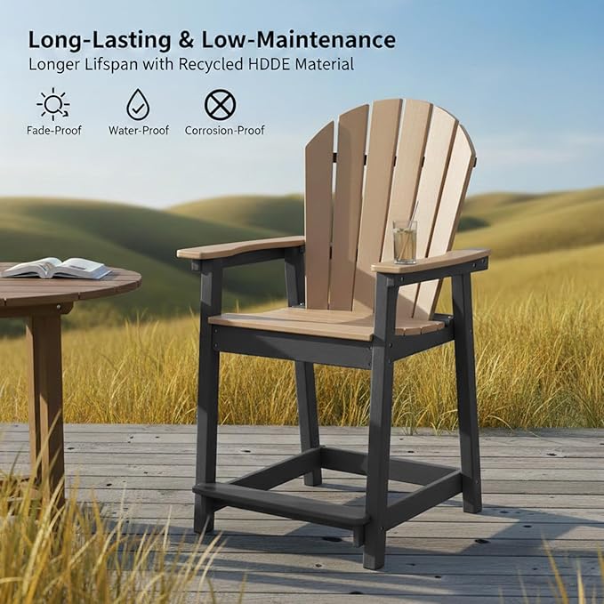 OTSUN Tall Modern Adirondack Chairs Set of 6, All Weather HDPE Bar Height Adirondack Stools Widened Durable Design for Porch Patio Yard Lawn Fire Pit Bistro Basement Indoors & Outdoors