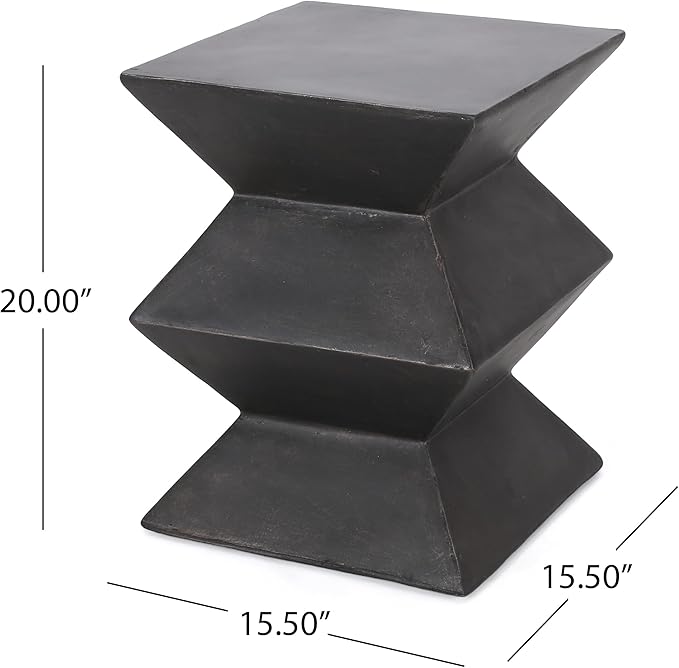 Outdoor Concrete Side Table Faux Stone End Table, Square Outdoor Accent Tables, Garden Stool Plant Stand for Porch, Backyard Patio Black