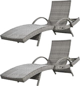 80'' Outdoor Wicker Chaise Lounge Chairs Set of 2, Patio Rattan Reclining Chair with Pull-Out Side Table - Photo 1