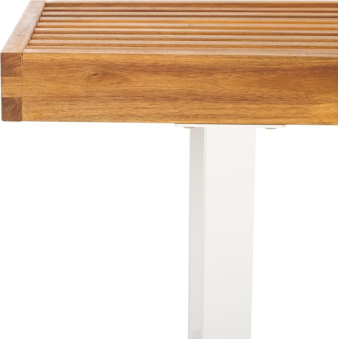 SAFAVIEH Outdoor Collection Monti Natural/White Solid Wood Bench, Ideal for Deck, Patio, Backyard, Sunroom