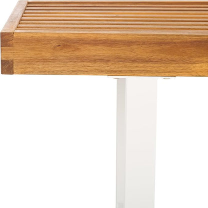 SAFAVIEH Outdoor Collection Monti Natural/White Solid Wood Bench, Ideal for Deck, Patio, Backyard, Sunroom