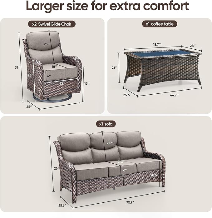Swivel Patio Chairs sofa Set of 4 with 6" Thick Cushion - Wicker Outdoor Swivel Rocker Patio Chair - Photo 2